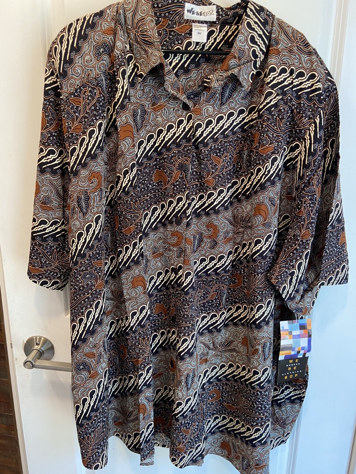 We Be Bop women\'s size 4x button up tunic diagonal print New 