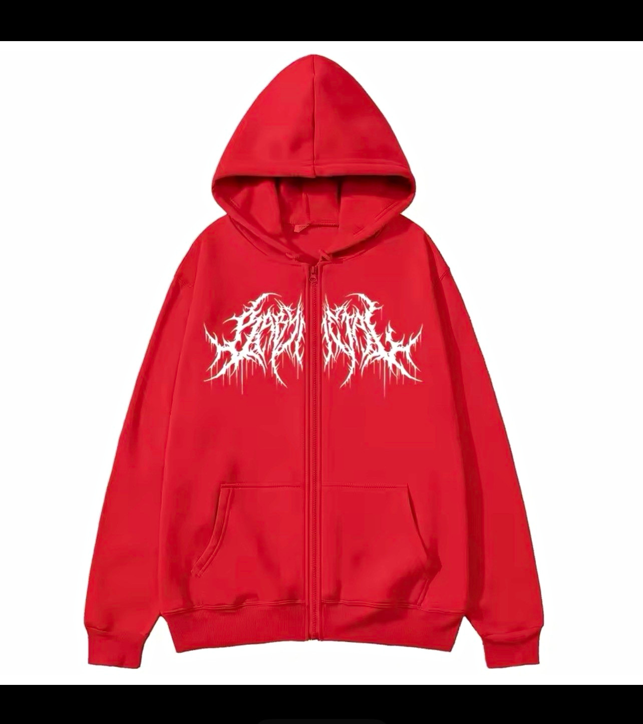 Men’s Red Graphic Print Full Zip Hooded Hoodie w/ Pockets Size M