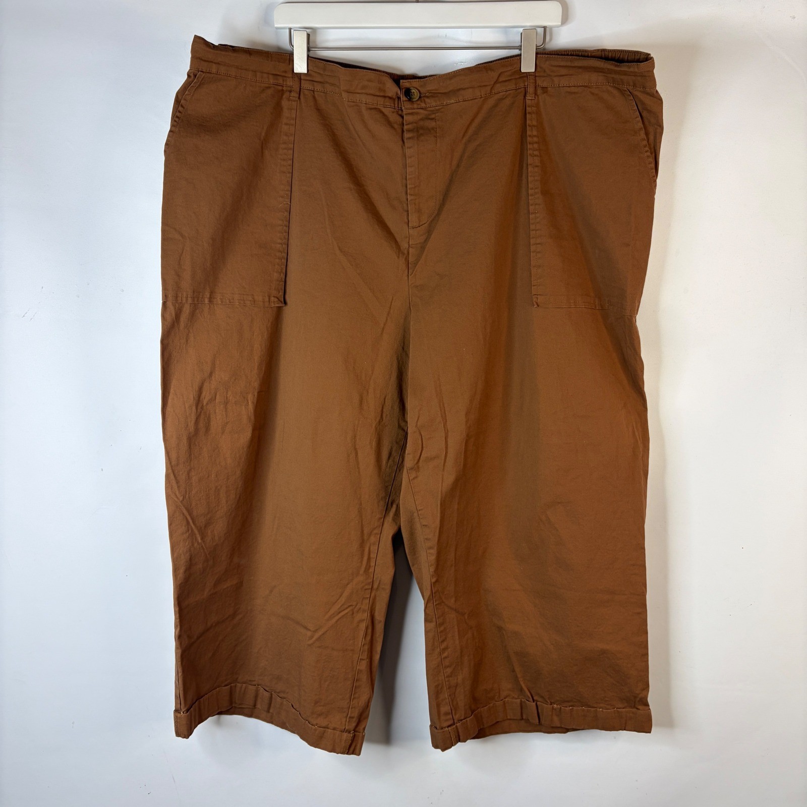 Ava & Viv Cropped Utility Pants Women 3X Brown Cotton Stretch High Rise