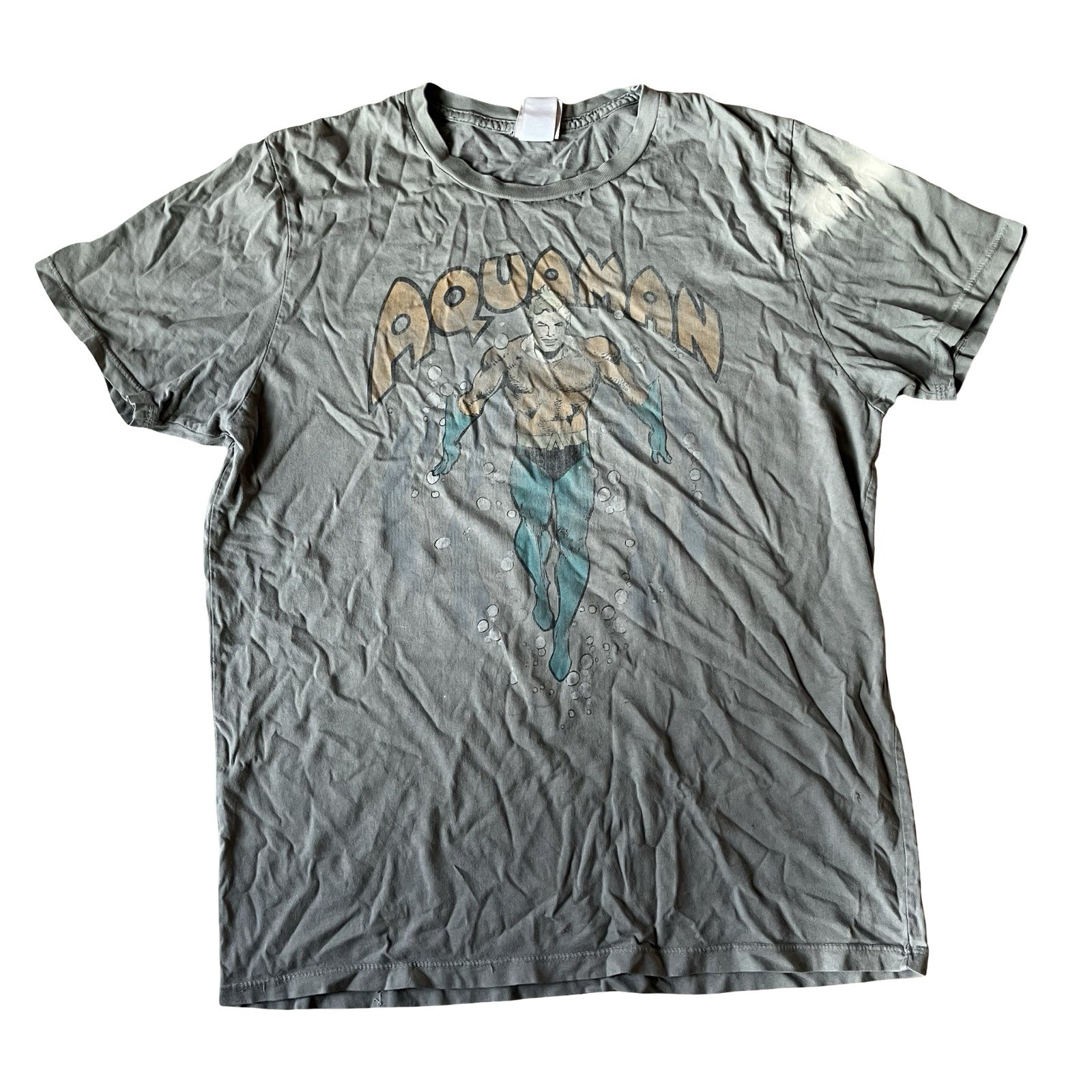 VTG Junk Food TShirt Adult Small Aqua Man Distressed Thrashed Paper Thin Faded