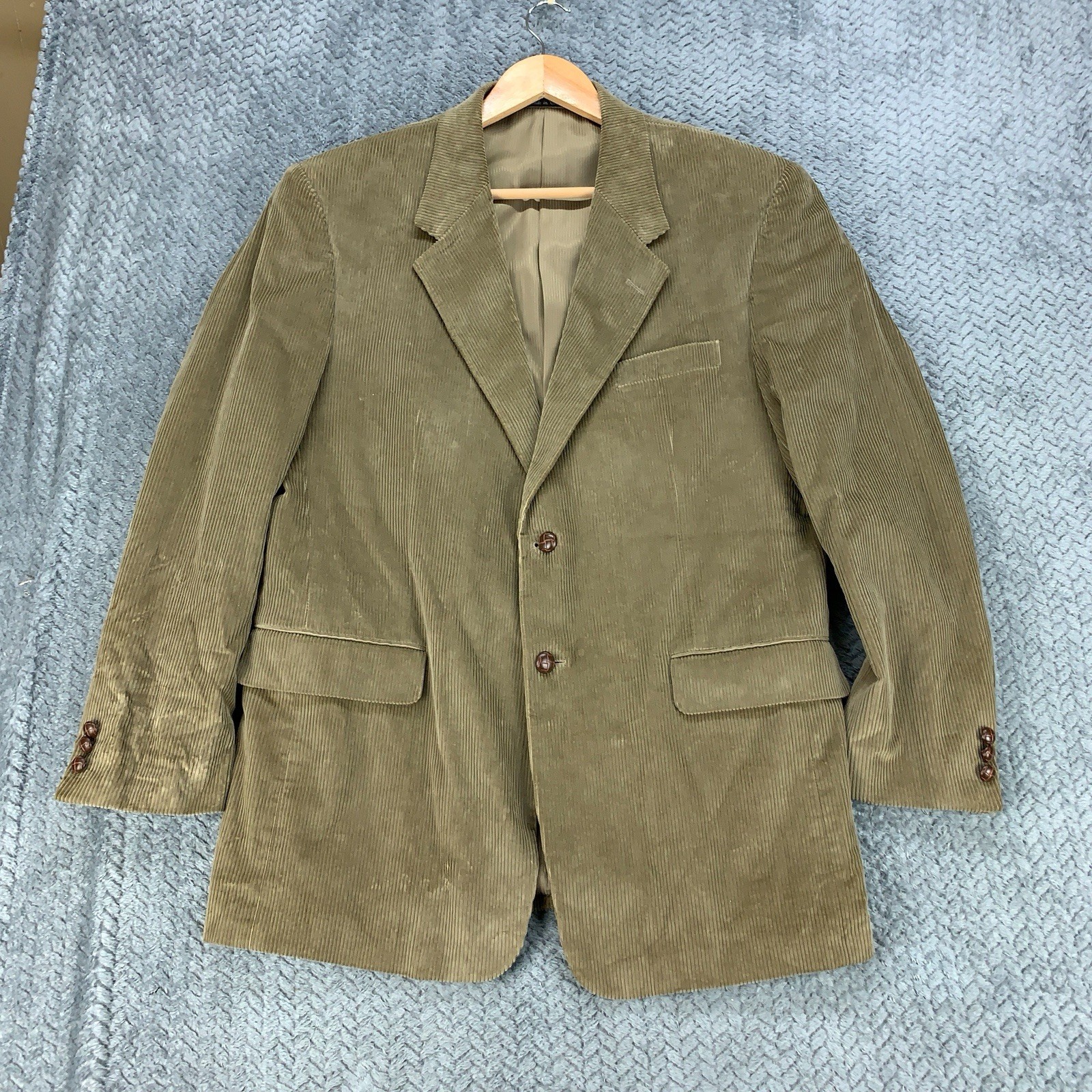 VTG Monsieur Adolfo Beige Tan Corduroy Blazer Men’s 42R Elbow Patches Heritage