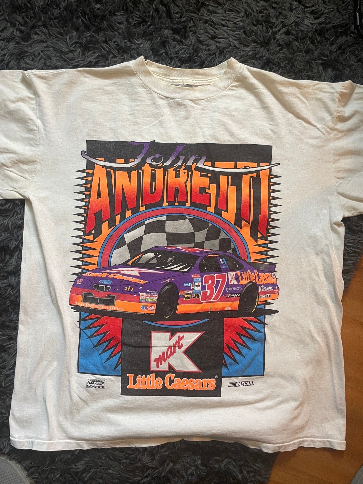 Vintage 90s John Andretti #37 Kmart NASCAR T-Shirt XL White Tultex