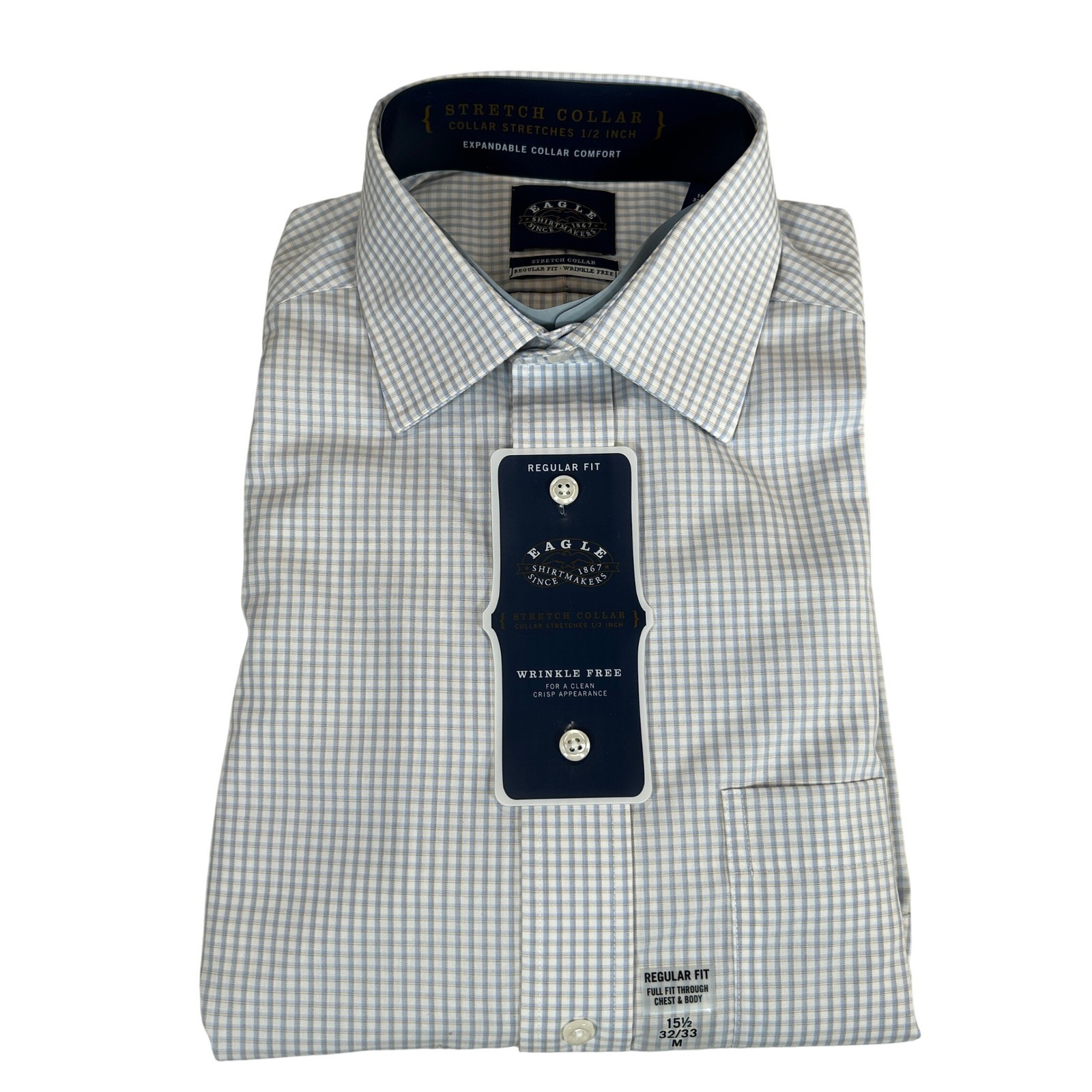 Eagle Shirtmakers Mens Regular Fit Wrinkle Free Stretch Collar Dress Shirt 15.5