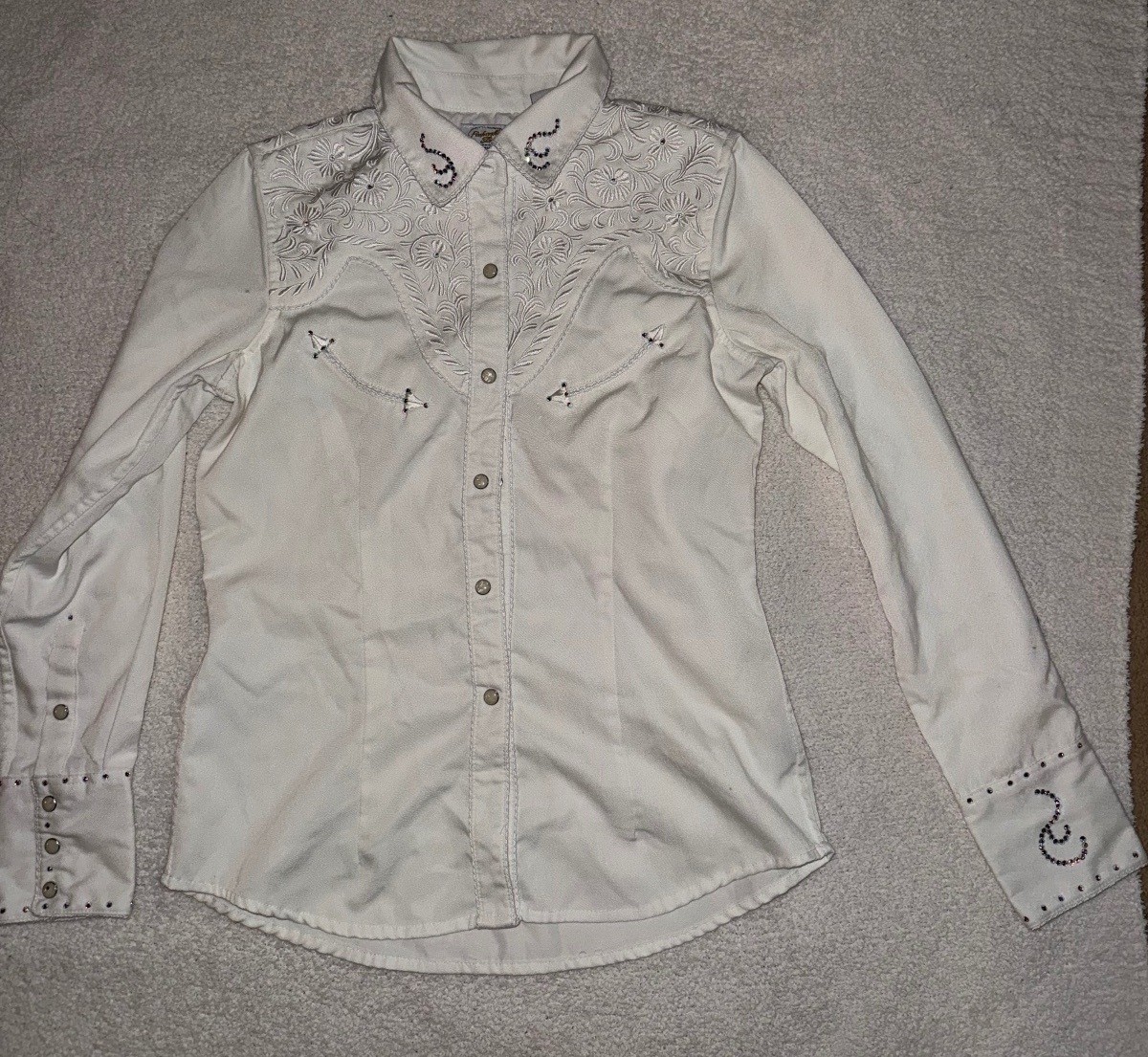 : Panhandle Slim White Embroidered Western Shirt Size M Rhinestone Cowgirl