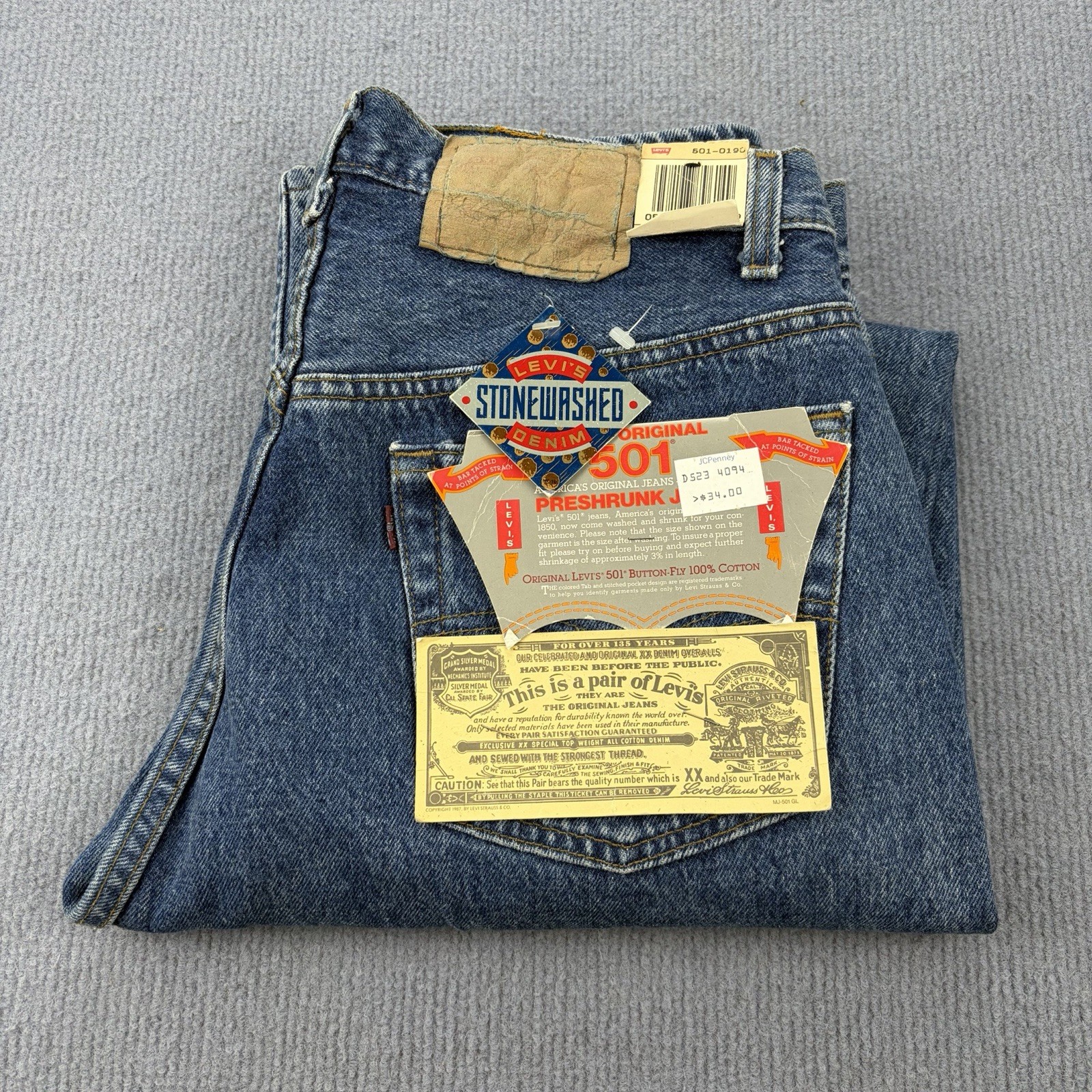Vintage Deadstock 1987 Levi’s 501 Preshrunk Button Fly Denim Jeans 34x30 Fits 32