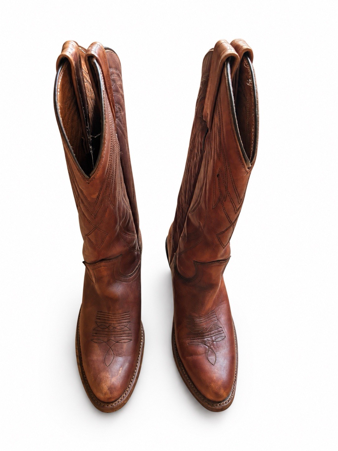 Vintage 70s FRYE 2329 Billy Stitch Brown Leather Cowboy Boots Made in USA Men