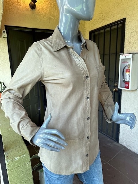 $550 EQUIPMENT Brett Lambskin Leather Shirt in Sage Green RARE/ EUC/sz S