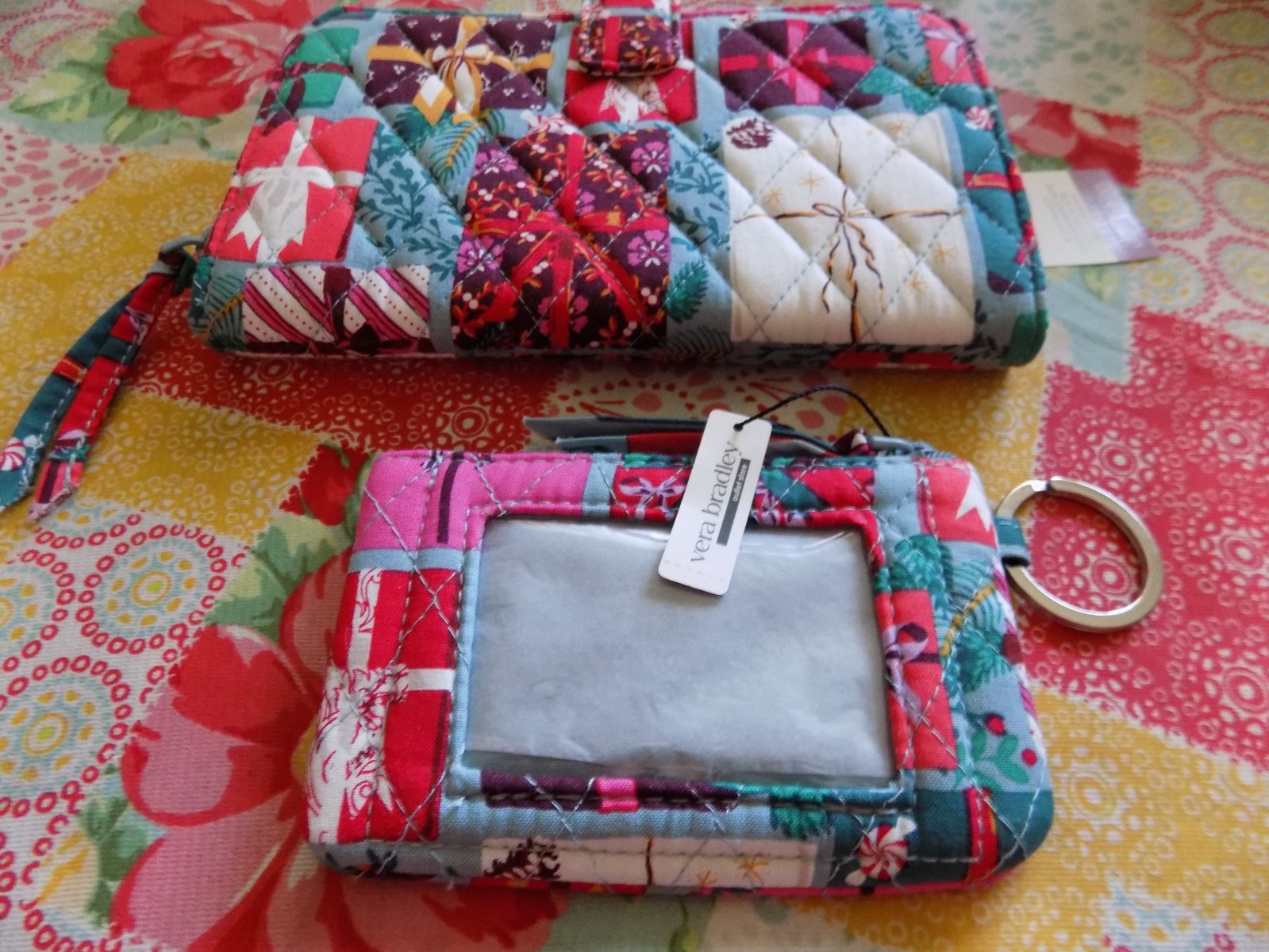 Vera Bradley Under The Tree  Multi Colored Essential Wallet And Zip ID Case New