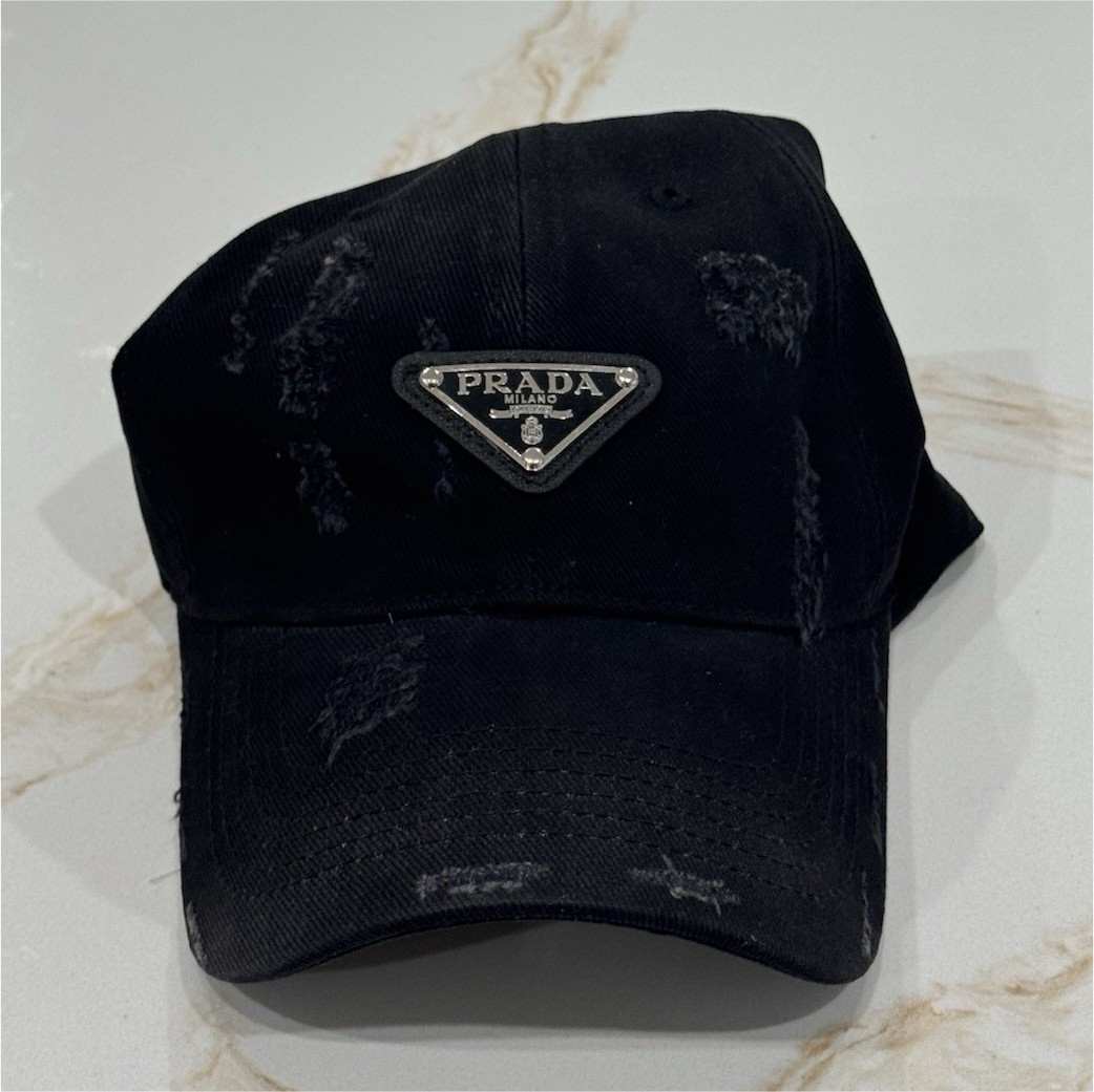 PRADA Black Solid Twill Baseball Cap Adjustable Men\'s Designer Hat One Size