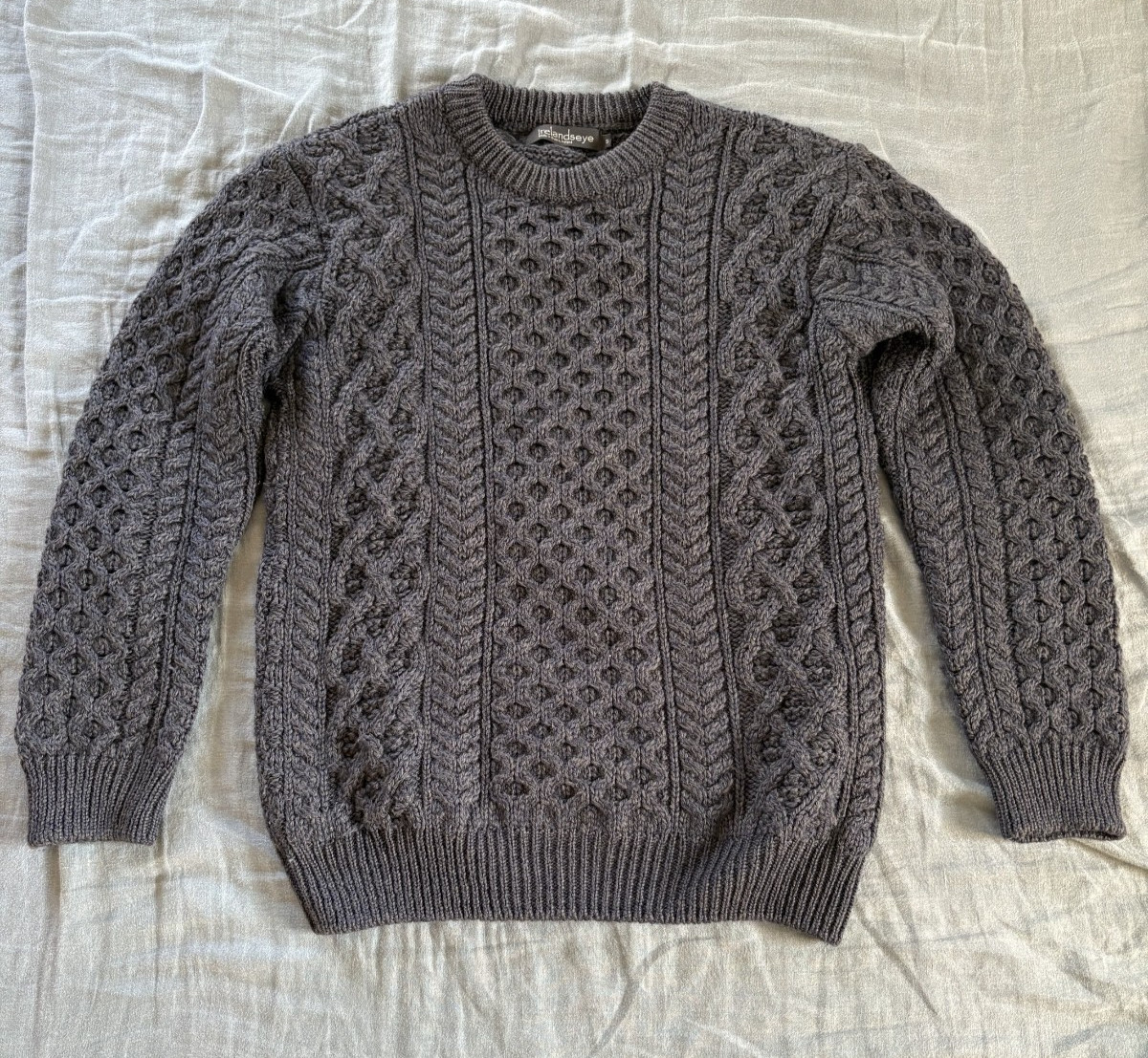 Aran Sweater Irish Fisherman 100% Wool Knit Navy Size Small Made In Ireland