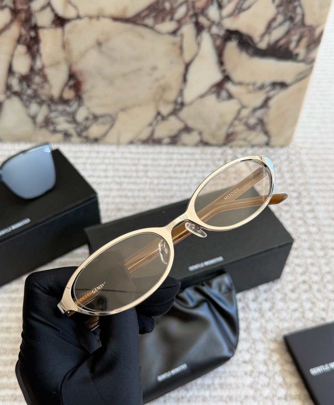 Gentle Monster Moody Retro Oval Sunglasses Full Metal Frame Brown Tint Lens