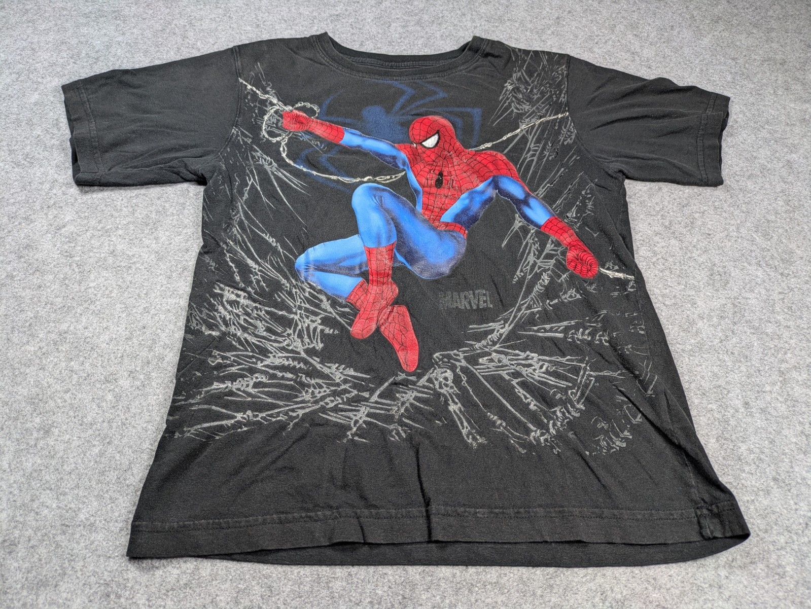 Vintage Spiderman Shirt Boys XL Black Marvel Graphic T 2008 Amazing Spider-Man