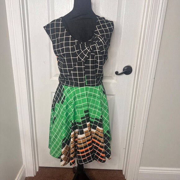 Anthropologie Eva Franco Grid Print Multi-colored Dress Size Large NWT