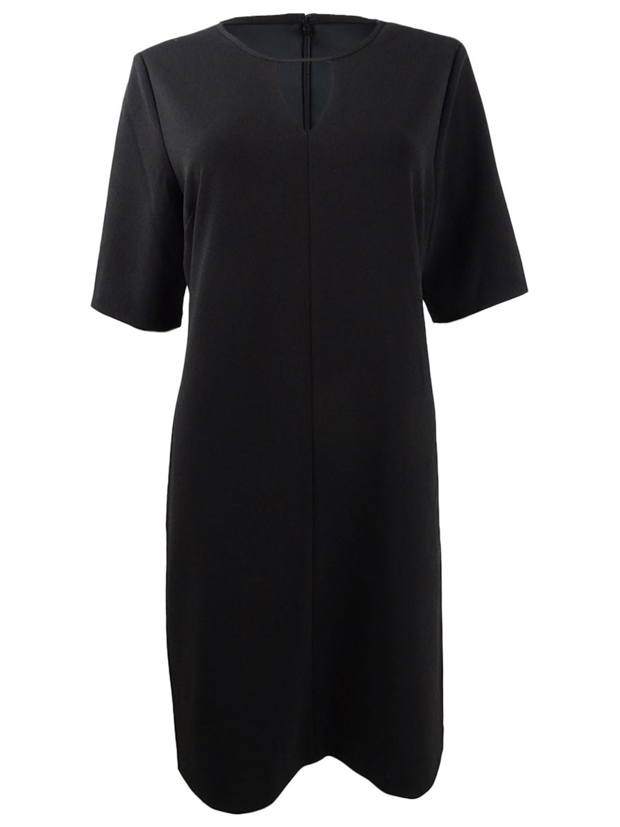 Vince Camuto Women’s Elbow Sleeve Crepe Ponte Dress (L, Rich Black)