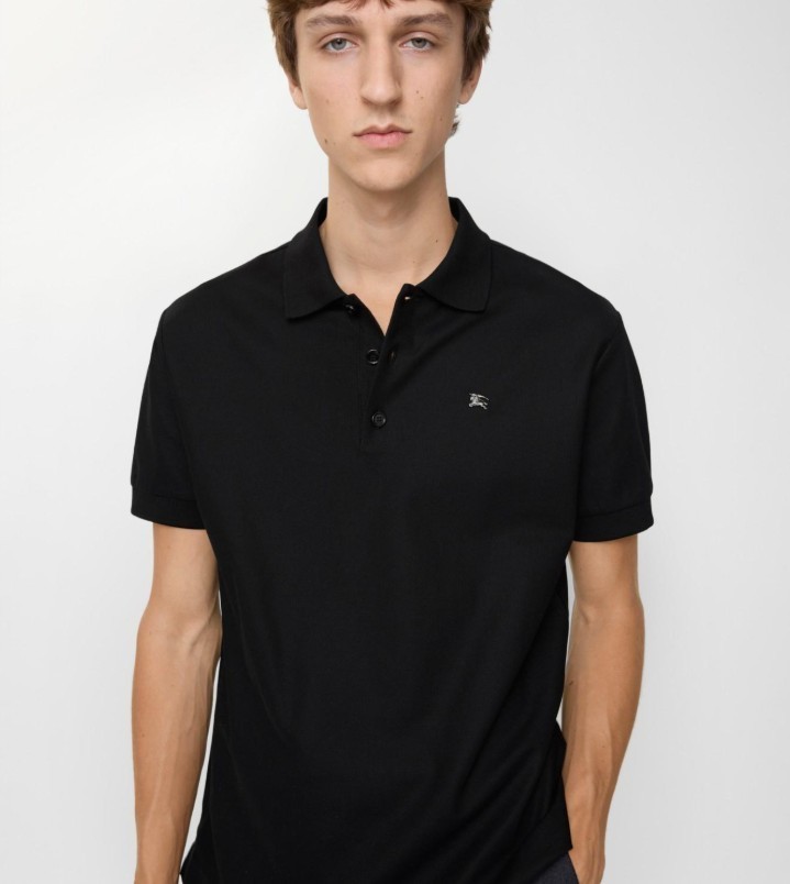 NWT Burberry Black Tonal Equestrian Knight Polo L 8096425
