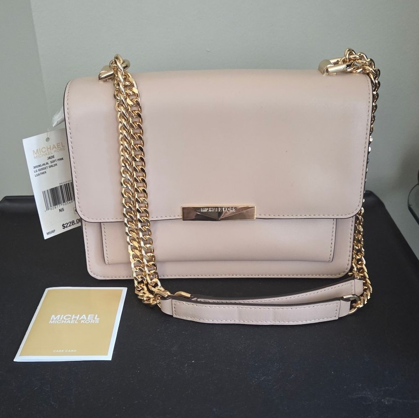NWT Michael Kors Jade Large Gusset Leather Shoulder Bag