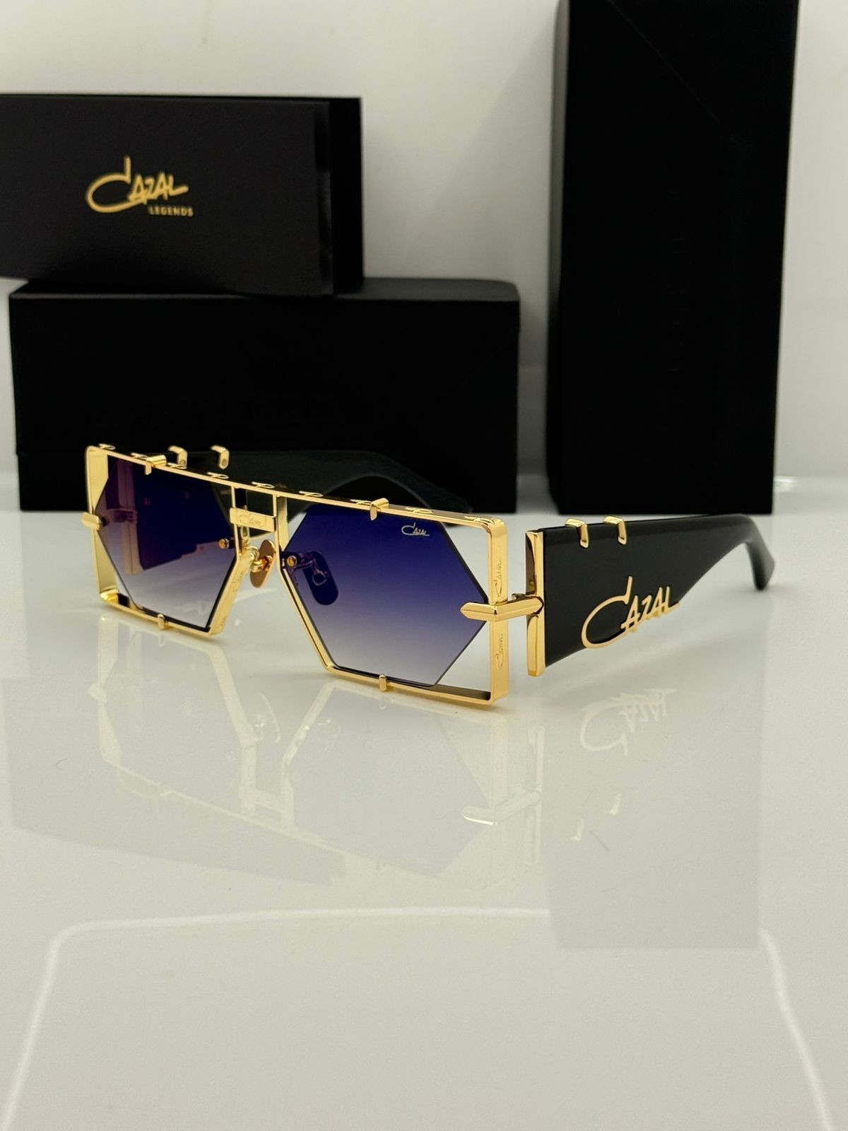 Cazal Sunglasses Legends Square Blue Mirror Golden Glasses
