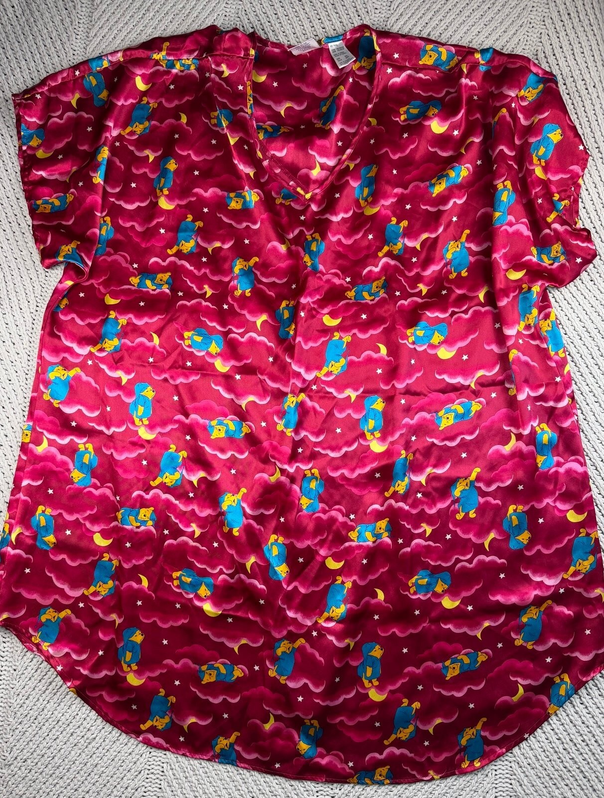 Vintage Disney Winnie the Pooh Nightshirt Sleep Shirt Satin Pink Clouds Moons 3X