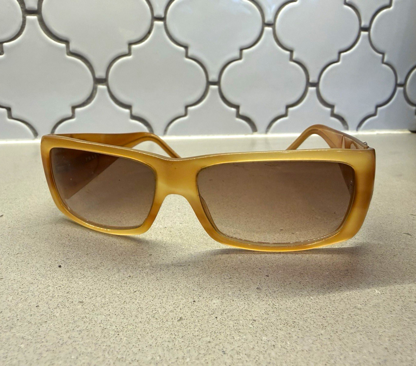 Vintage Prada SPR 10H Wrap Sunglasses Milano Logo Brown Y2K