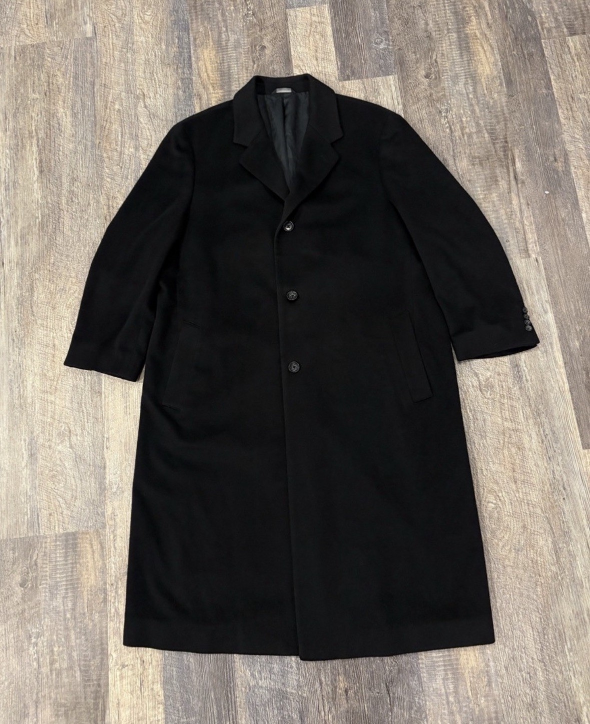 John W Nordstrom Signature Loro Piana 100% Cashmere Black Overcoat Coat