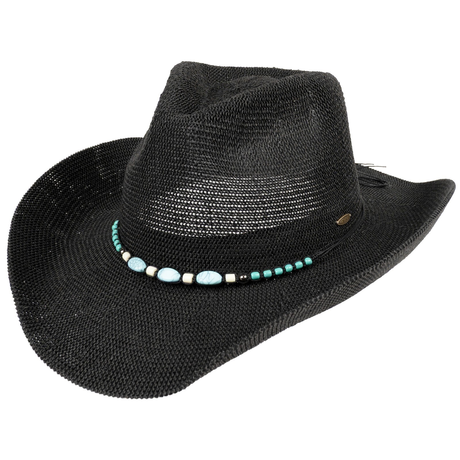 C.C Women's Solid Color Western Turquoise Stone Beaded String Band Cowgirl Hat