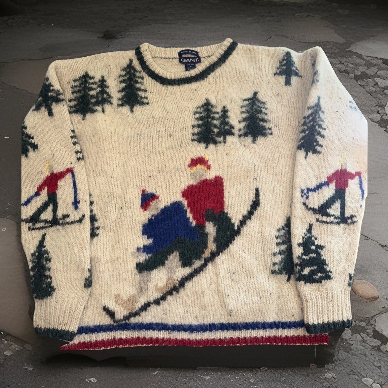 Vintage GANT Hand Knit 100% Wool Ski Crewneck Sweater 90’s Sz Med Unisex