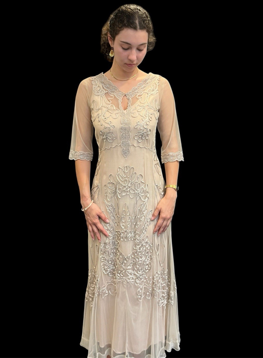 Nataya Beige Lace Dress XS-S Vintage Style 1920\'s Bohemian Downton Abbey
