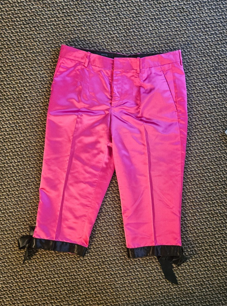 Vintage GUCCI by Tom Ford 2002 Pink Silk Blend Bow Capri Pants IT 46 US 10 Archi