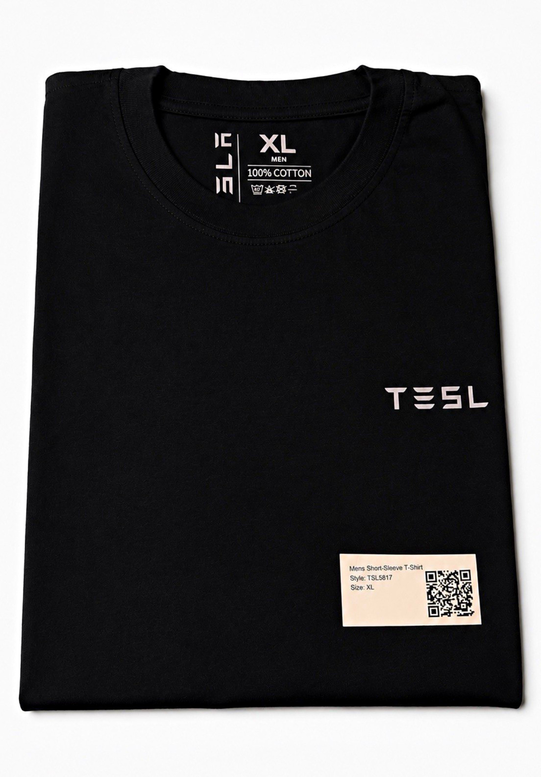 Tesla Men\'s Black Logo T-Shirt XL 100% Cotton Crew Neck Short Sleeve