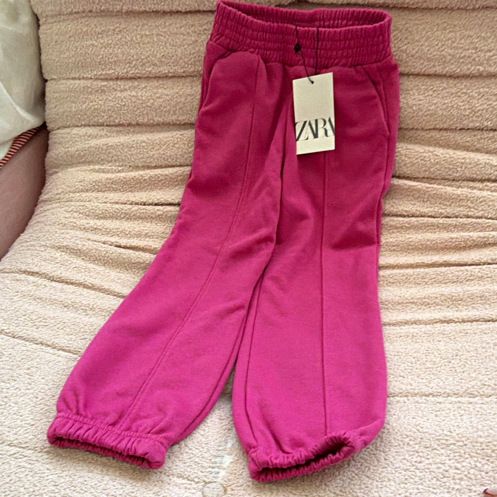 ZARA Girls Pink Fuscia Cotton Jogger Pants Elastic Waist Pockets Size 7,nwt
