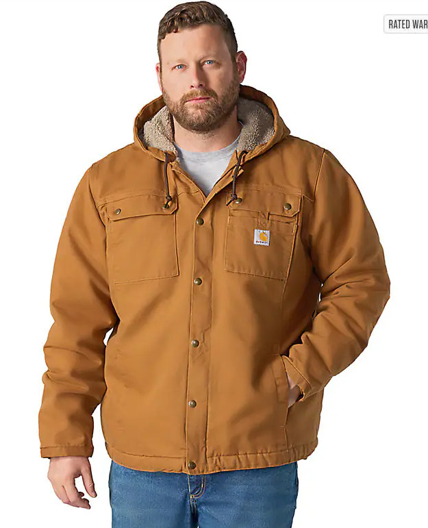 Carhartt Mens Washed Duck Bartlett Jacket Brown Sherpa Lined Work Coat