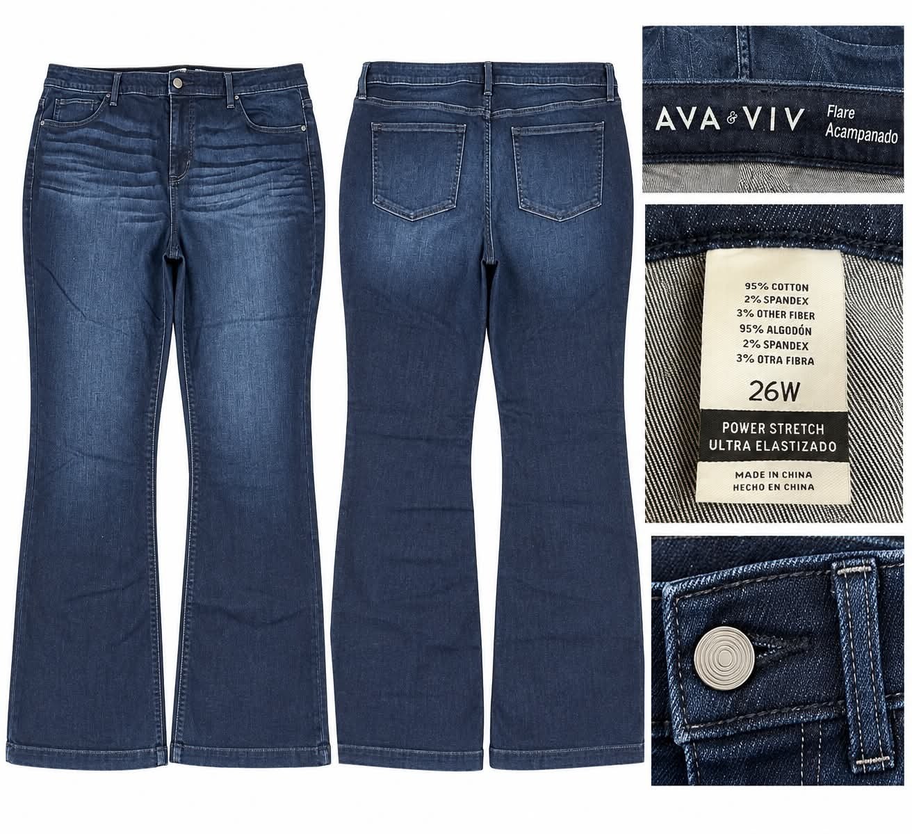 Ava & Viv Women’s Power Stretch Flare Jeans Size 26W Dark Wash sku-kk