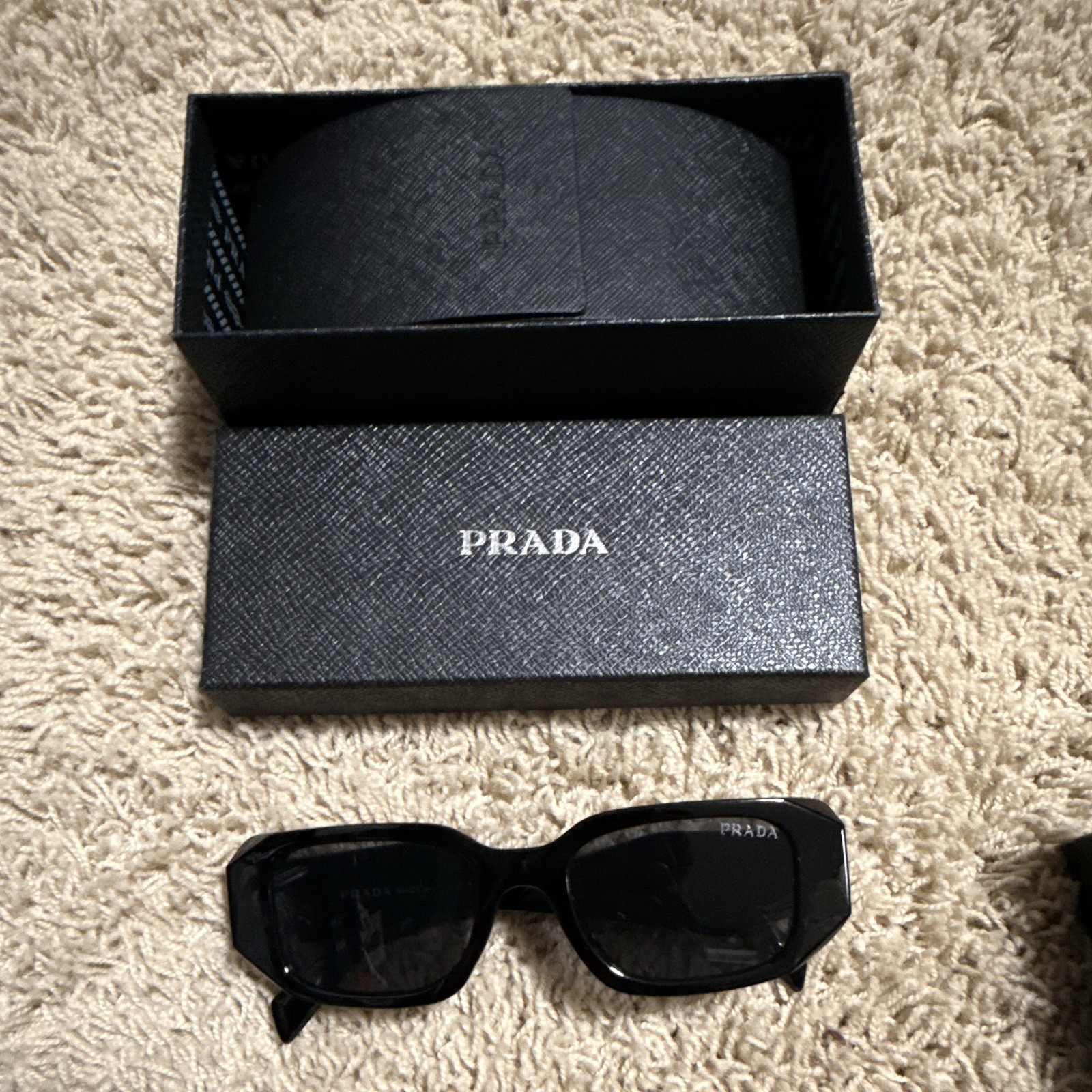 PRADA Prada Milano Rectangle Sunglasses Black Frame Black Tinted