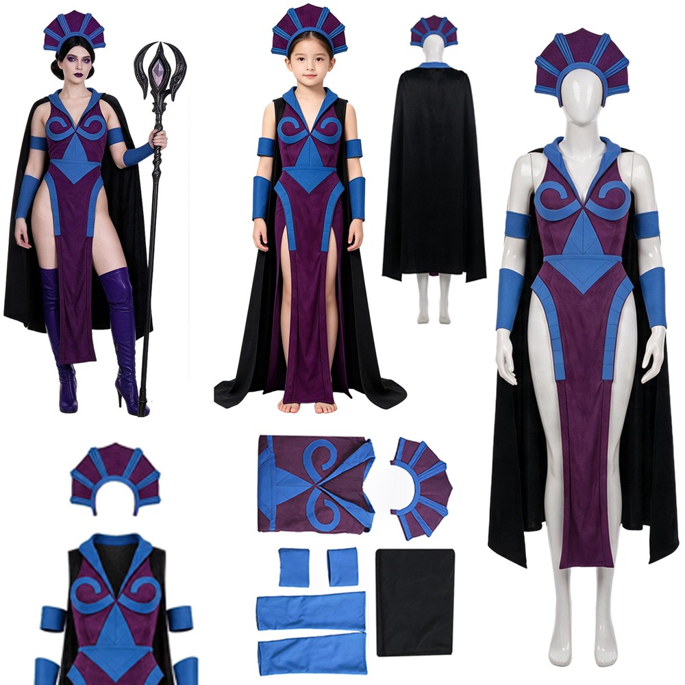 Evil-Lyn Skeleton King Villain Witch Cosplay Dress Cape Kids Girls/Womens Party