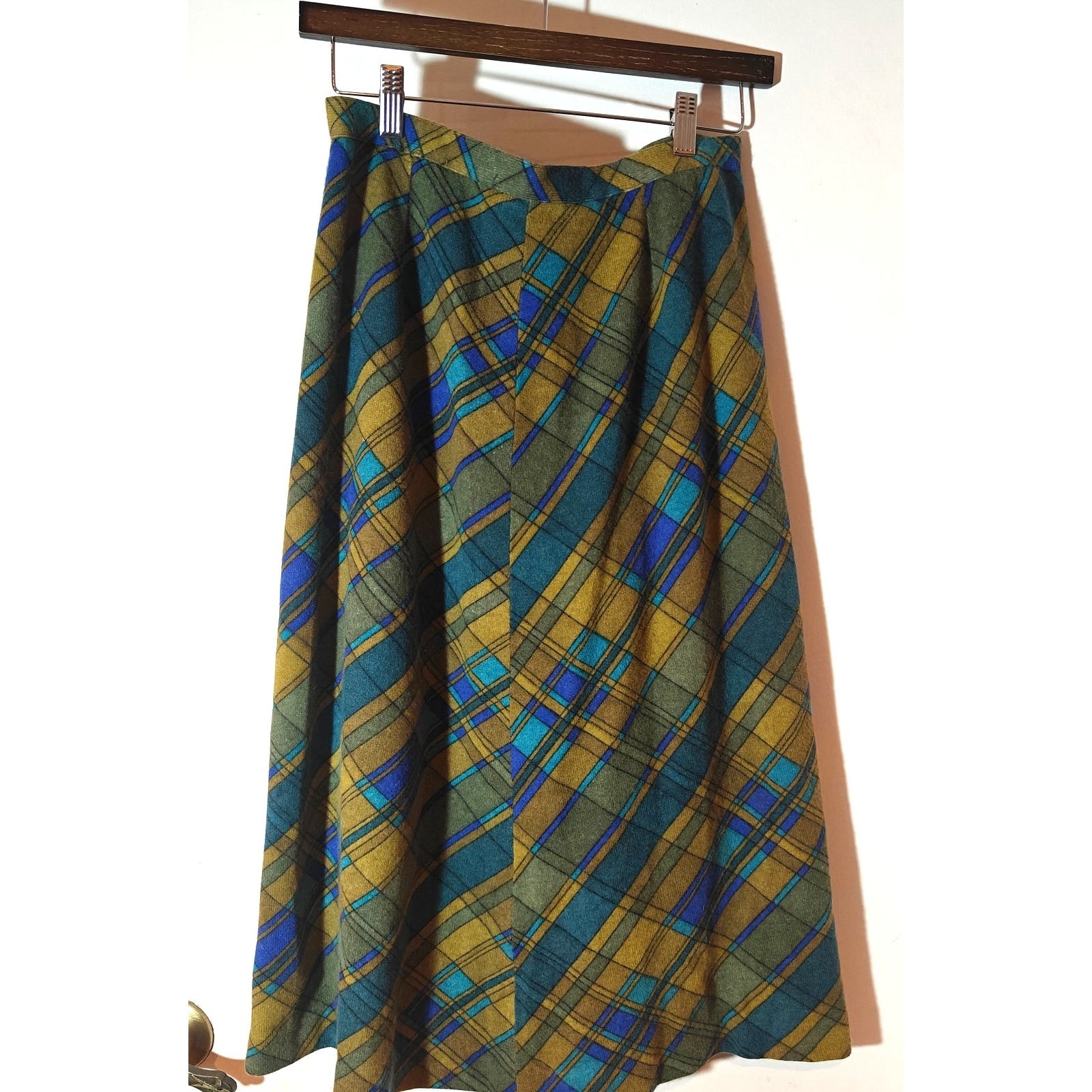 Vintage Green and Blue A-Line Plaid Flannel skirt