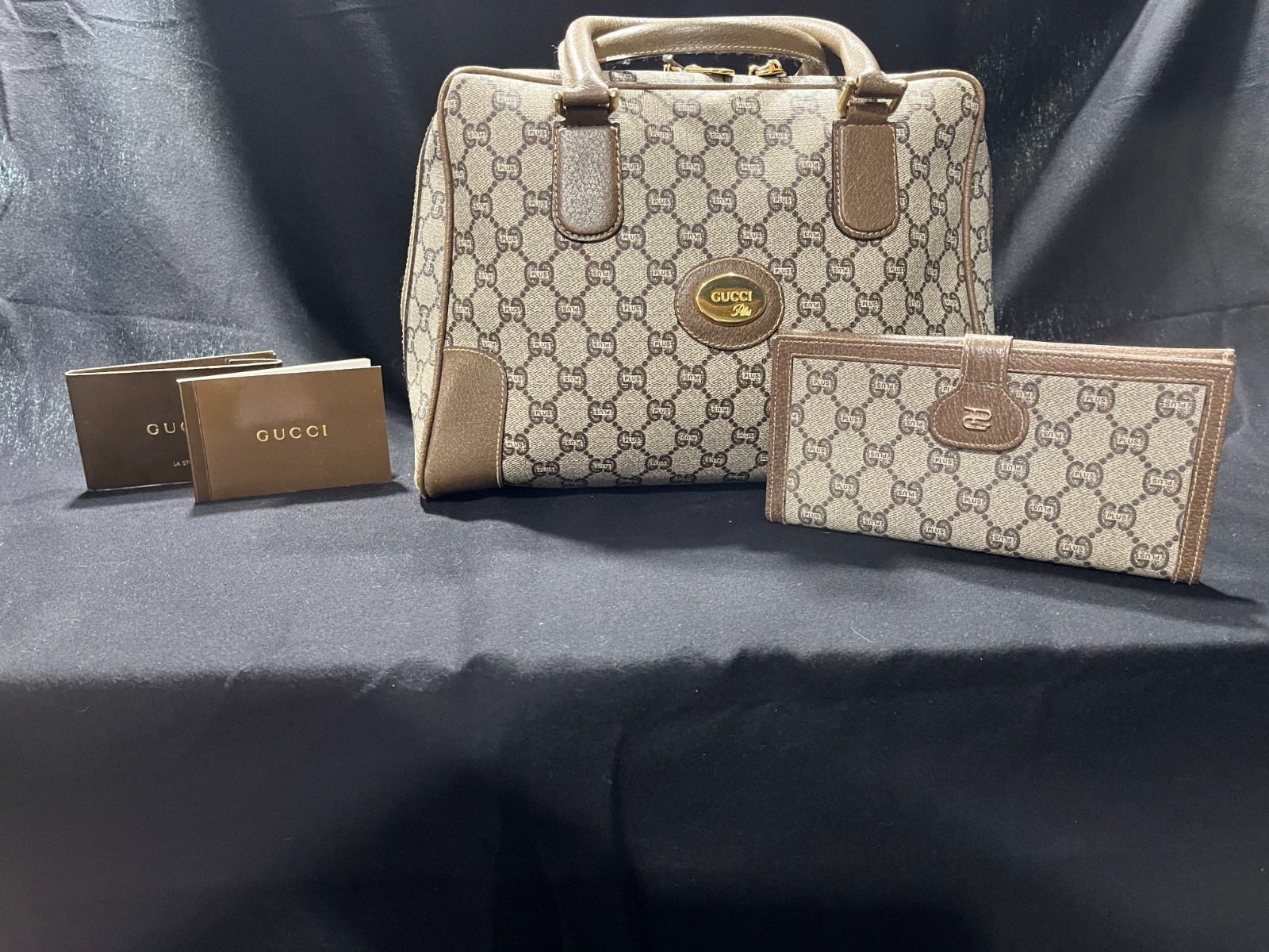 Authentic Vintage Brown Gucci Plus GG Handbag W/ Matching Wallet