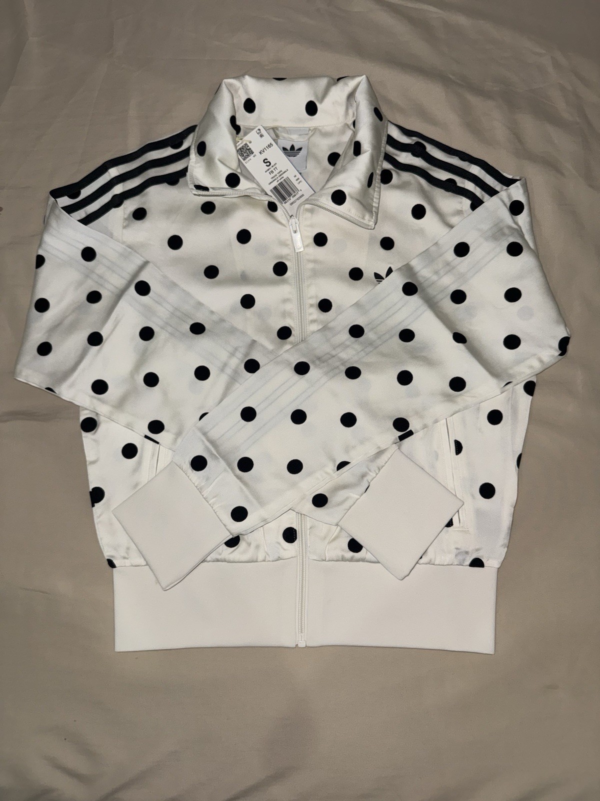 Adidas Women’s White Satin Polka Dot TrackTop Women’s Size S NWT SOLD OUT ONLINE