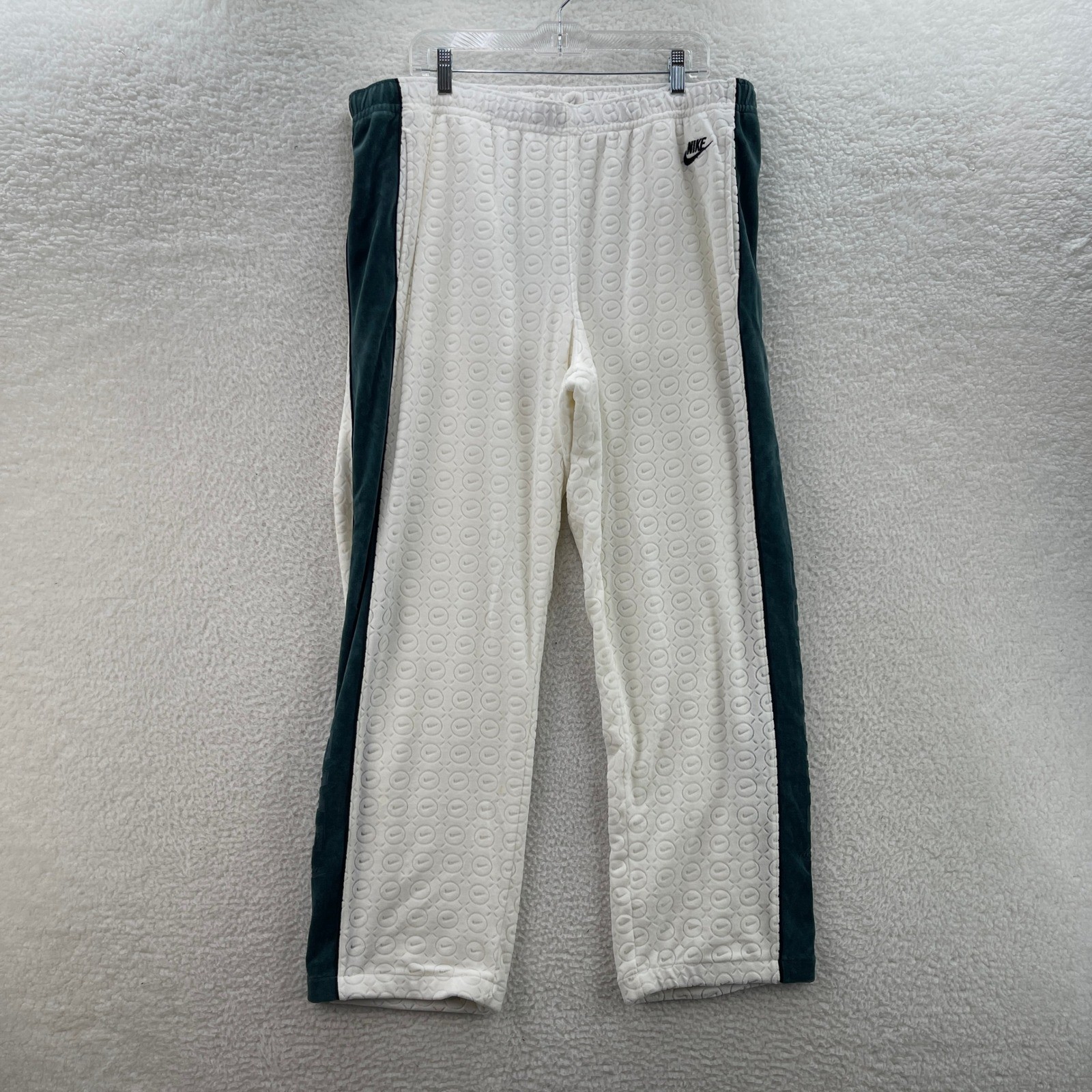 Supreme x Nike Velour Track Pants Mens XL White Green Embossed Streetwear Skater
