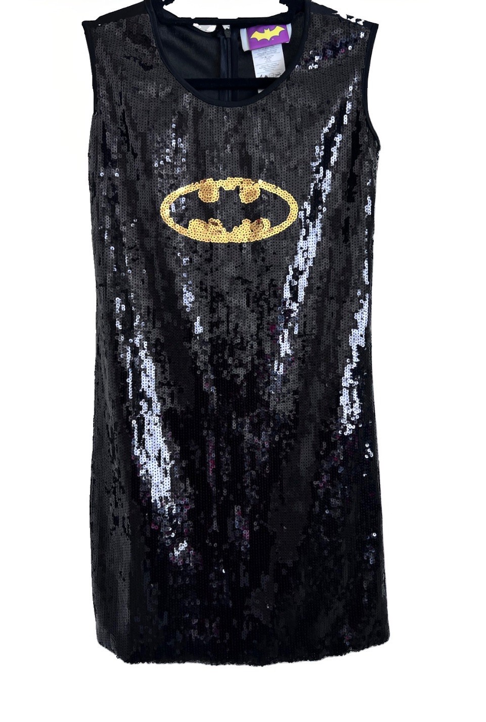 DC Comics Batgirl Girls Size 16 Black Sequin Batman Logo Dress Halloween Party
