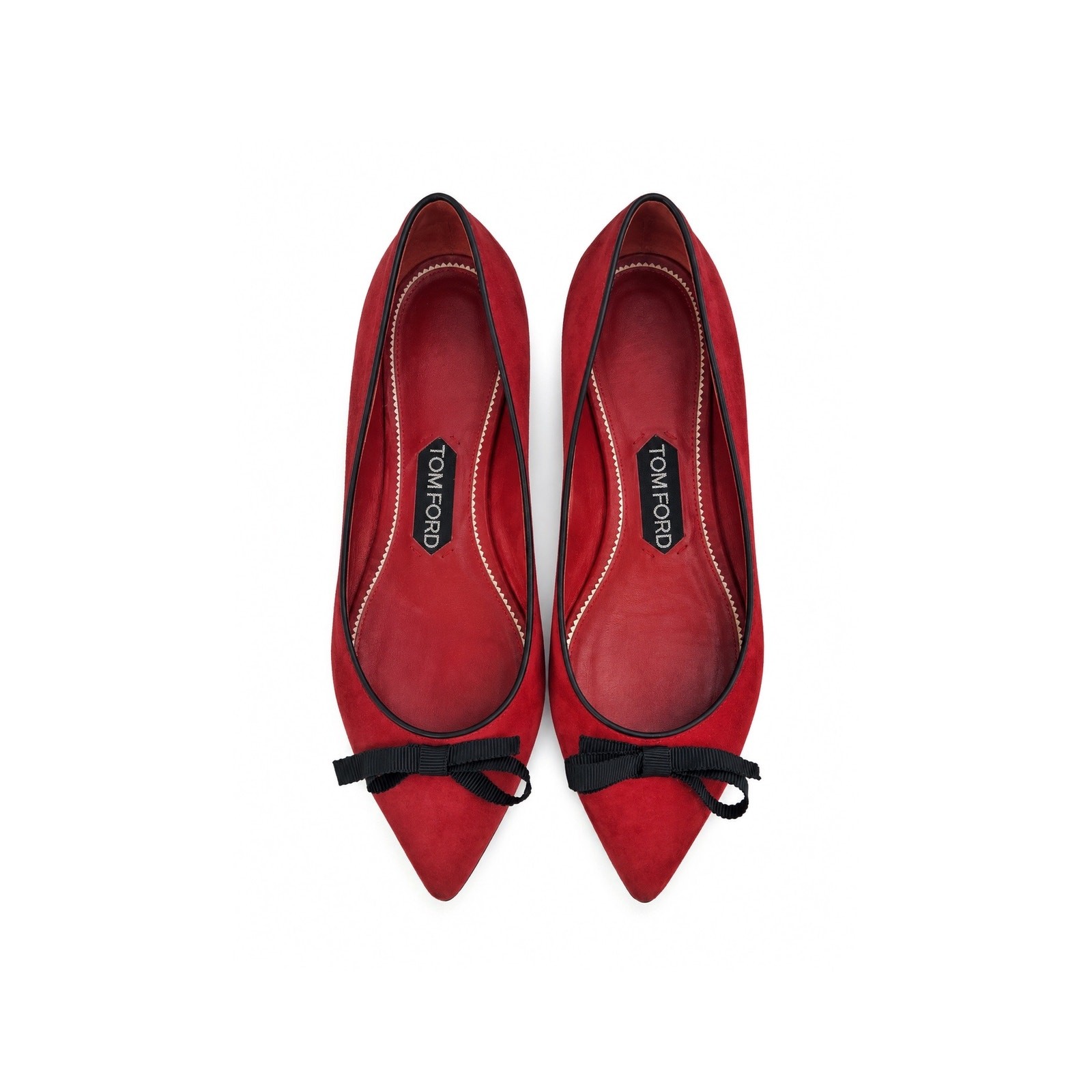 Tom Ford Red Suede Pointed Toe Ballet Flats Black Bow Women’s EU 37.5 Italy EUC