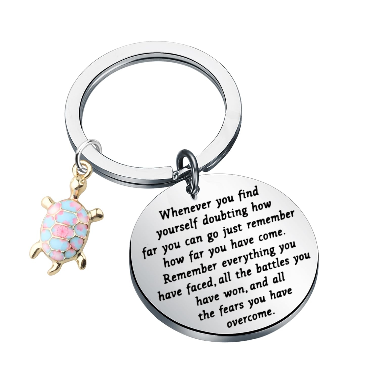 Floral Turtle Keychain with Inspiratinal Quote, Gift for Turtle Lover, Seatur...