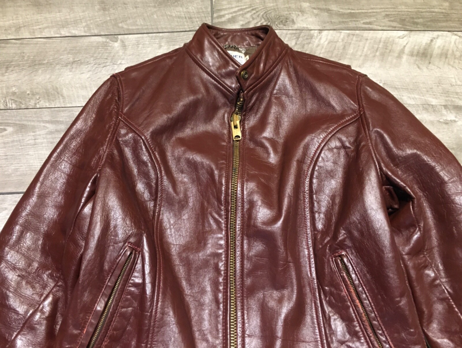 Leather Coat Jacket Cafe Racer Riding Motorcycle Brown Womens Biker Size 16