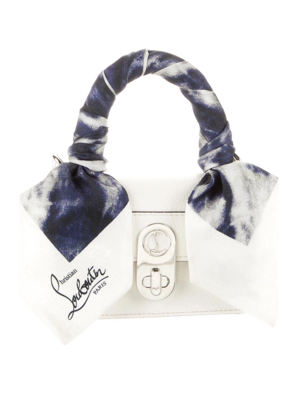 Christian Louboutin Elisa Top Handle Bag in White w/ Logo Twilly Scarf