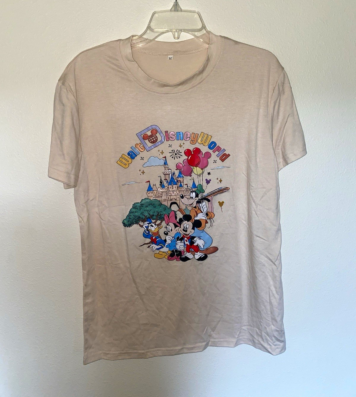 Beige Crew Neck Short Sleeve T-Shirt Walt Disney World Mickey & Friends M