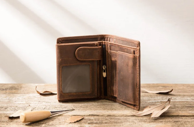 Men’s Handmade Brown Leather Trifold Wallet | RFID Blocking, Coin Pocket, ID Win