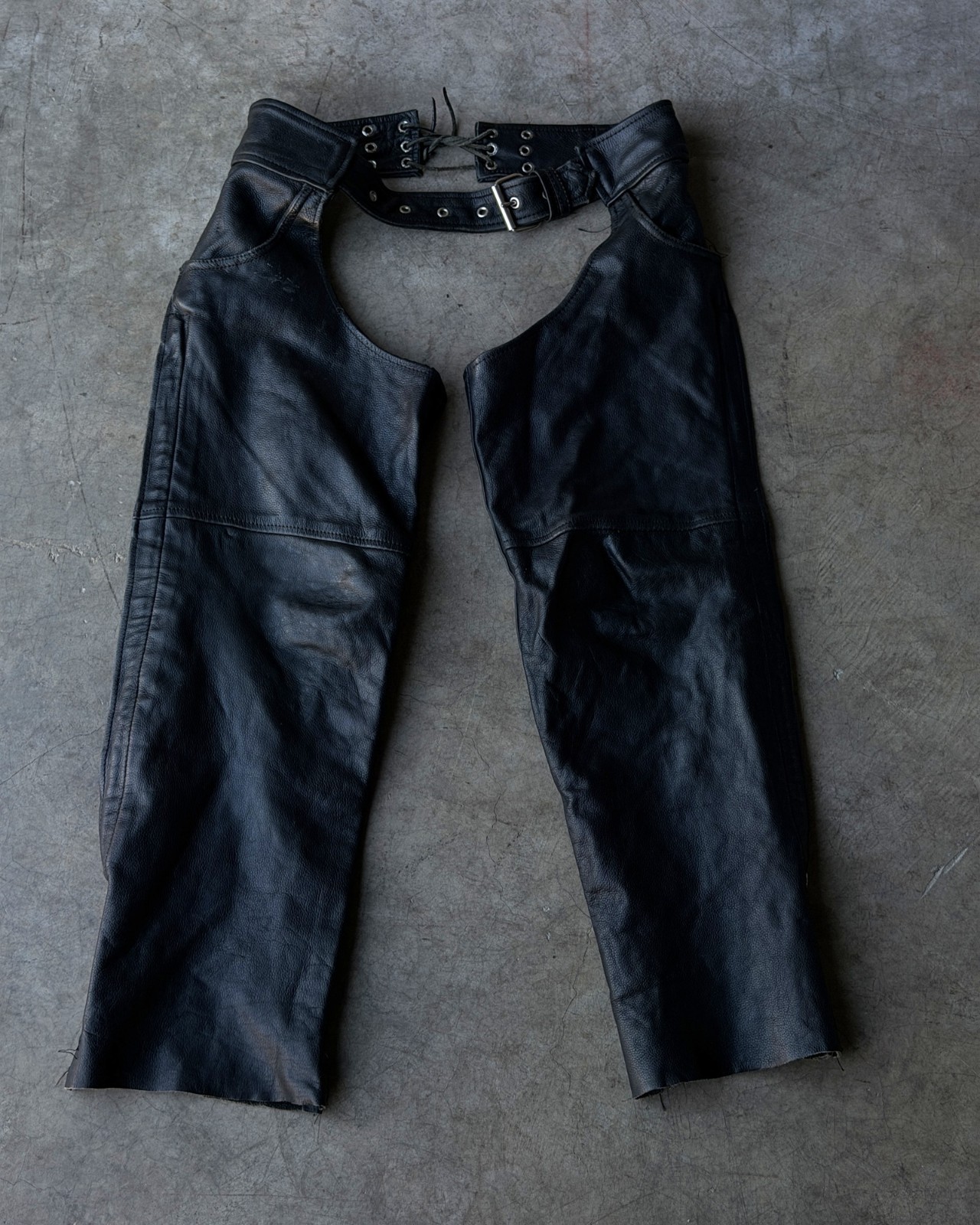 Unik Premium Leather Motorcycle Chaps Womens Unisex XXS Black Lace Up Back Zips