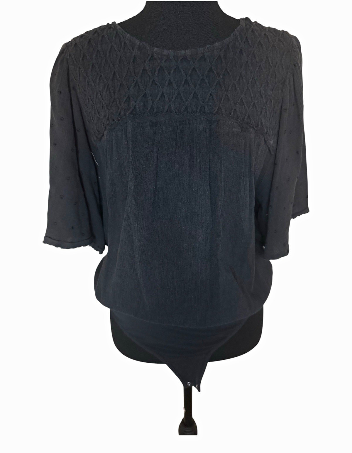 Free People Textured Black Blouse Bodysuit