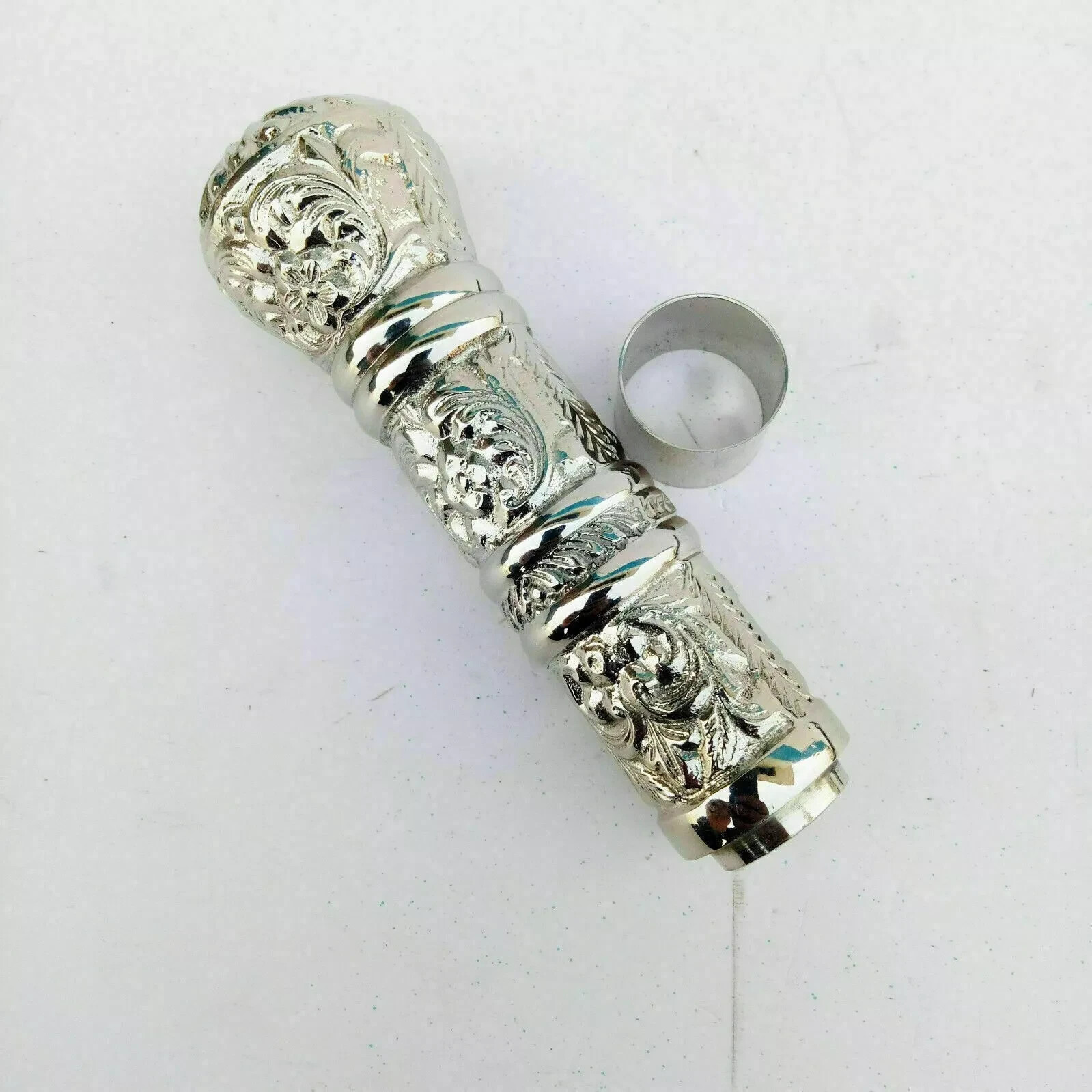 Victorian Solid Chrome Designer Only Brass Handle With Ring For Walking Stick