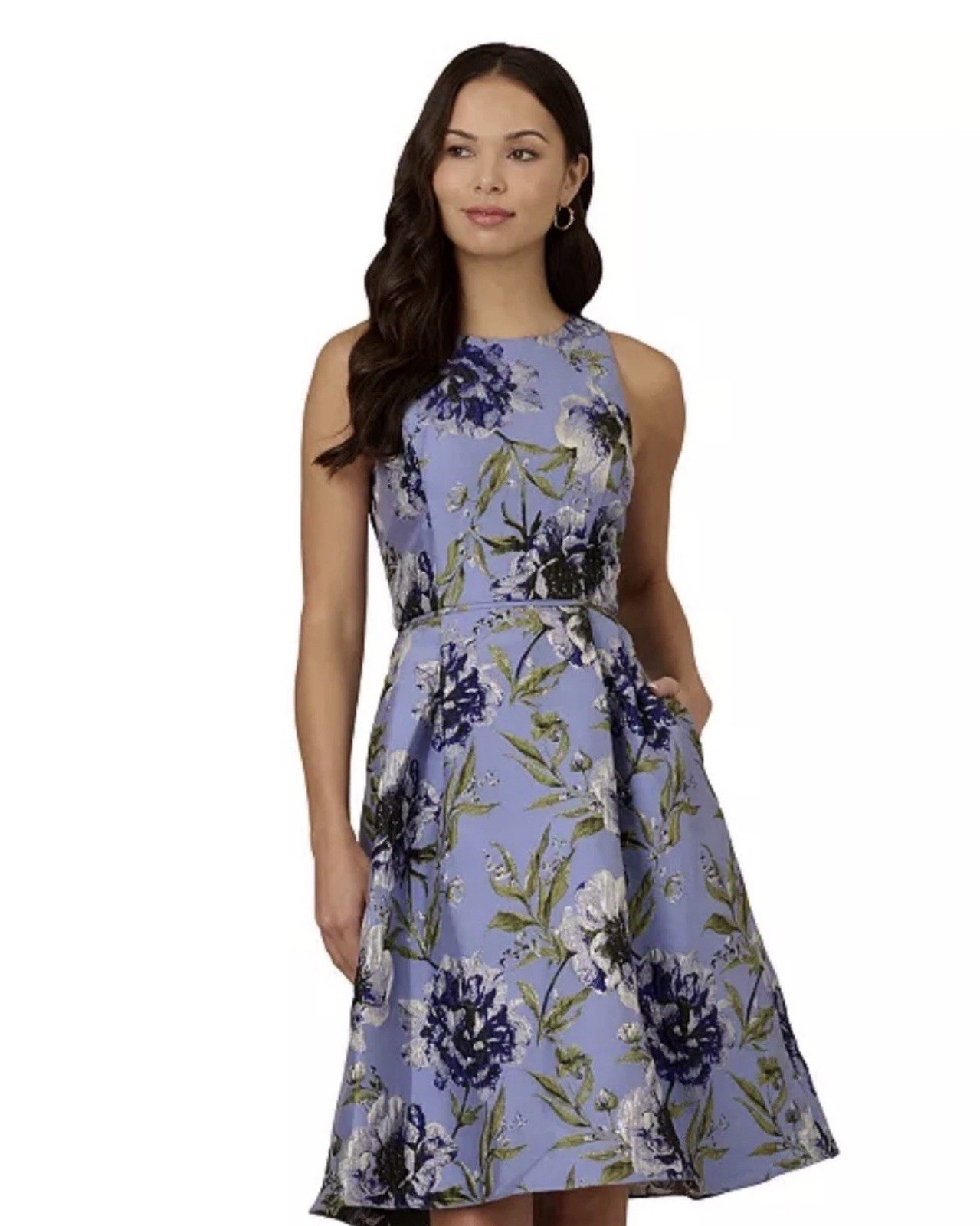 NWT Adrianna Papell Jacquard Fit and Flare Dress Multi Blue Floral 