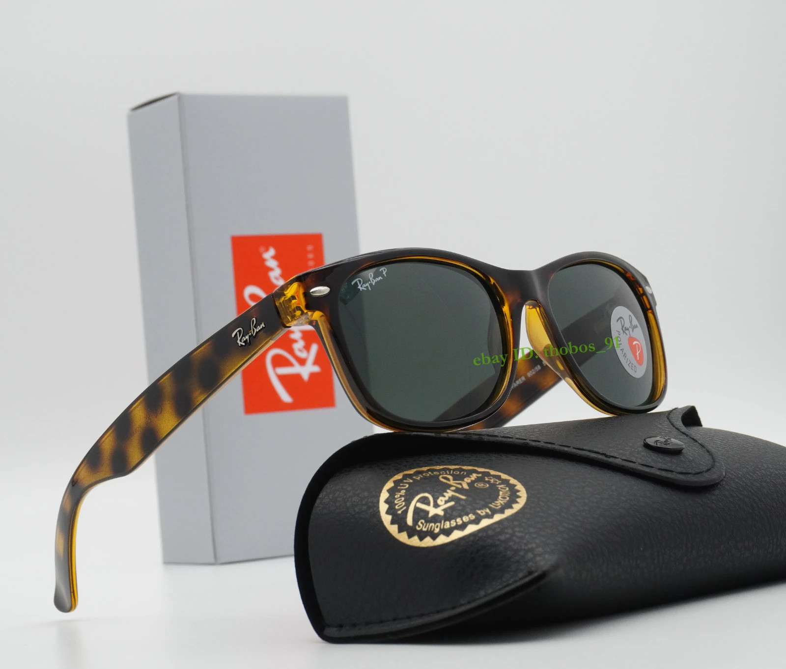 Ray-Ban RB2132 902/58 New Wayfarer Green Polarized Sunglasses Tortoise 55mm